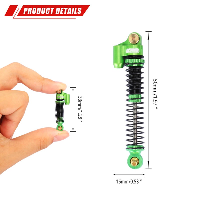 RCAWD SCX24 Shocks 58mm Lengthen Oil Type for Axial 1/24 SCX24 & AX24 Front Rear Shock Upgrade Parts Green - Image 3
